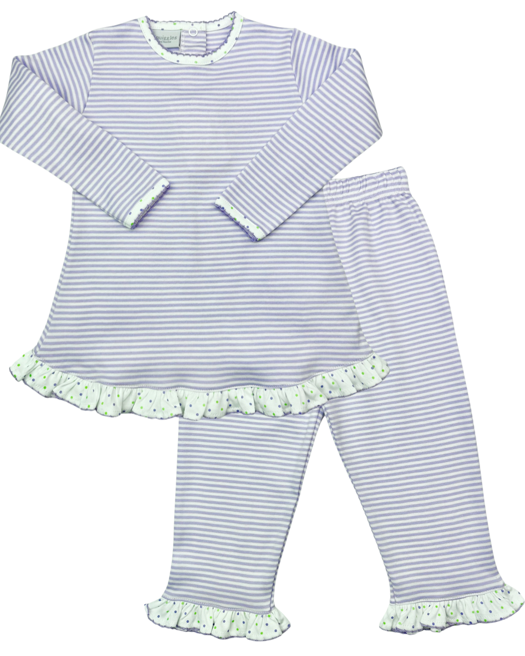 Lavender Stripe & Dot Ruffled Pant Set (2T,3T)