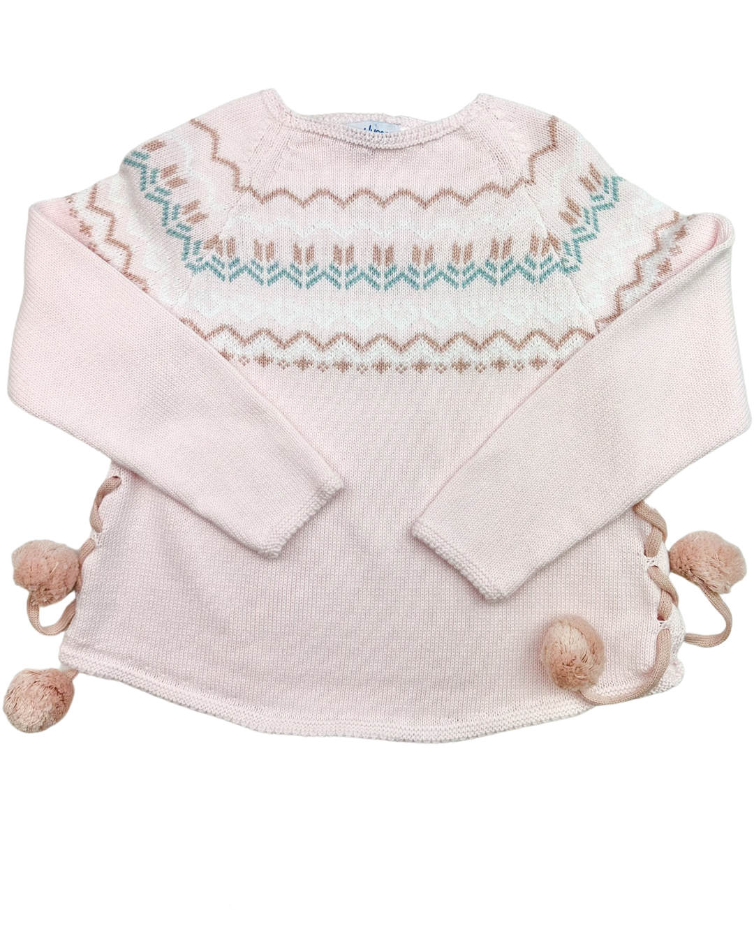 Tunic Sweater With Tulips & Poms - Pink/Green Blue (2T-5)