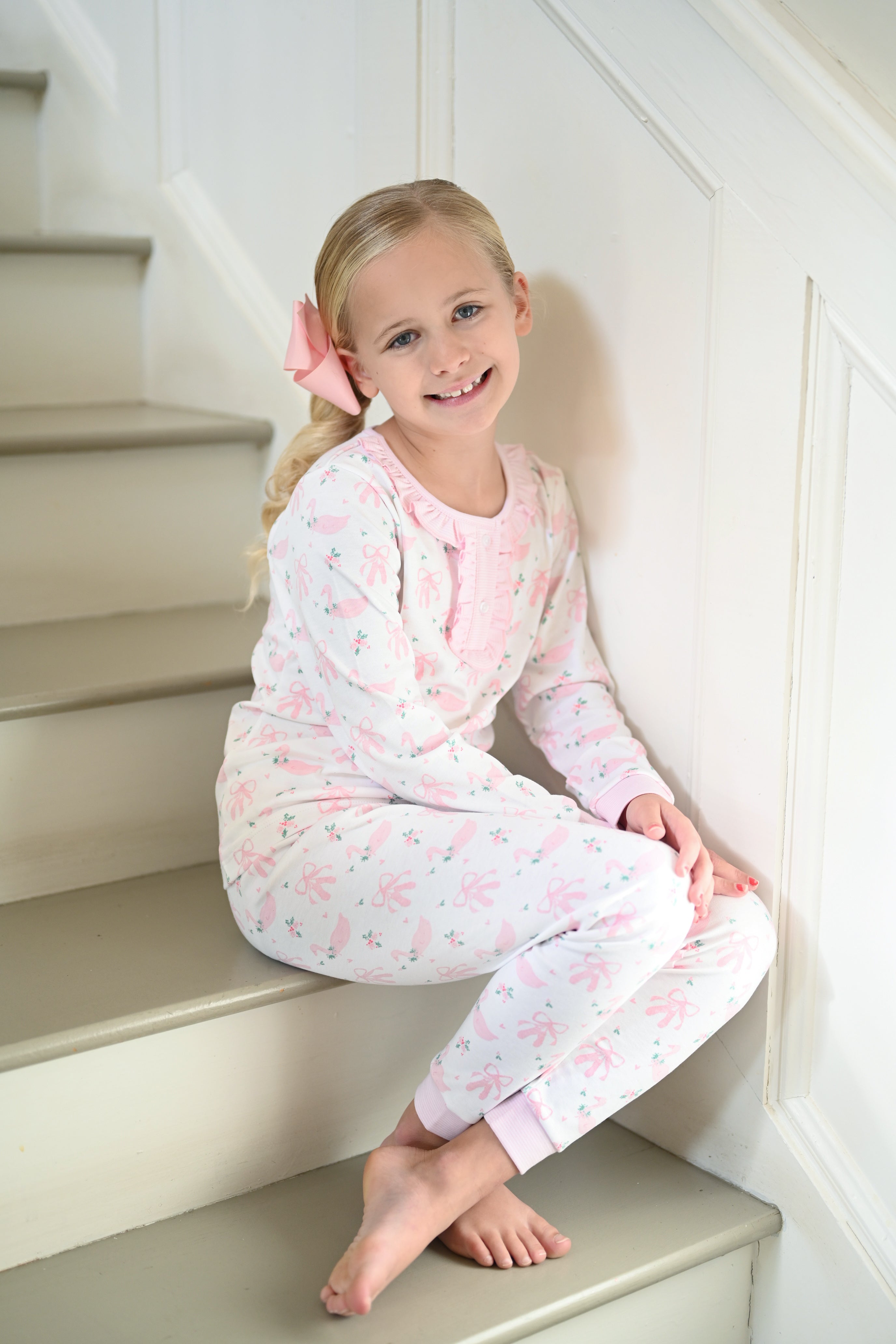 Two Piece Girl Jammies - Swan Knit  (2T,3T,4T,5)