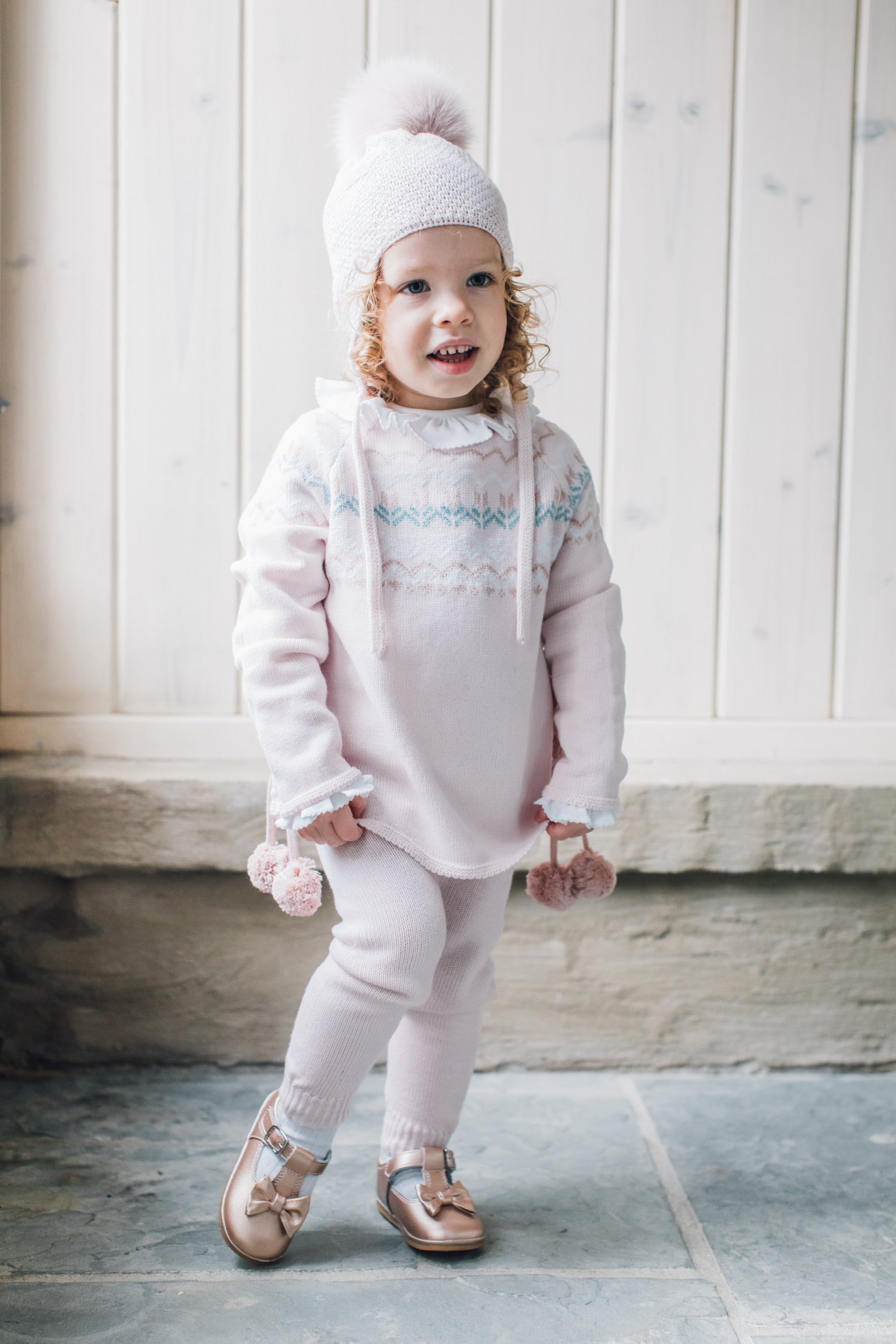 Tunic Sweater With Tulips & Poms - Pink/Green Blue (2T-5)