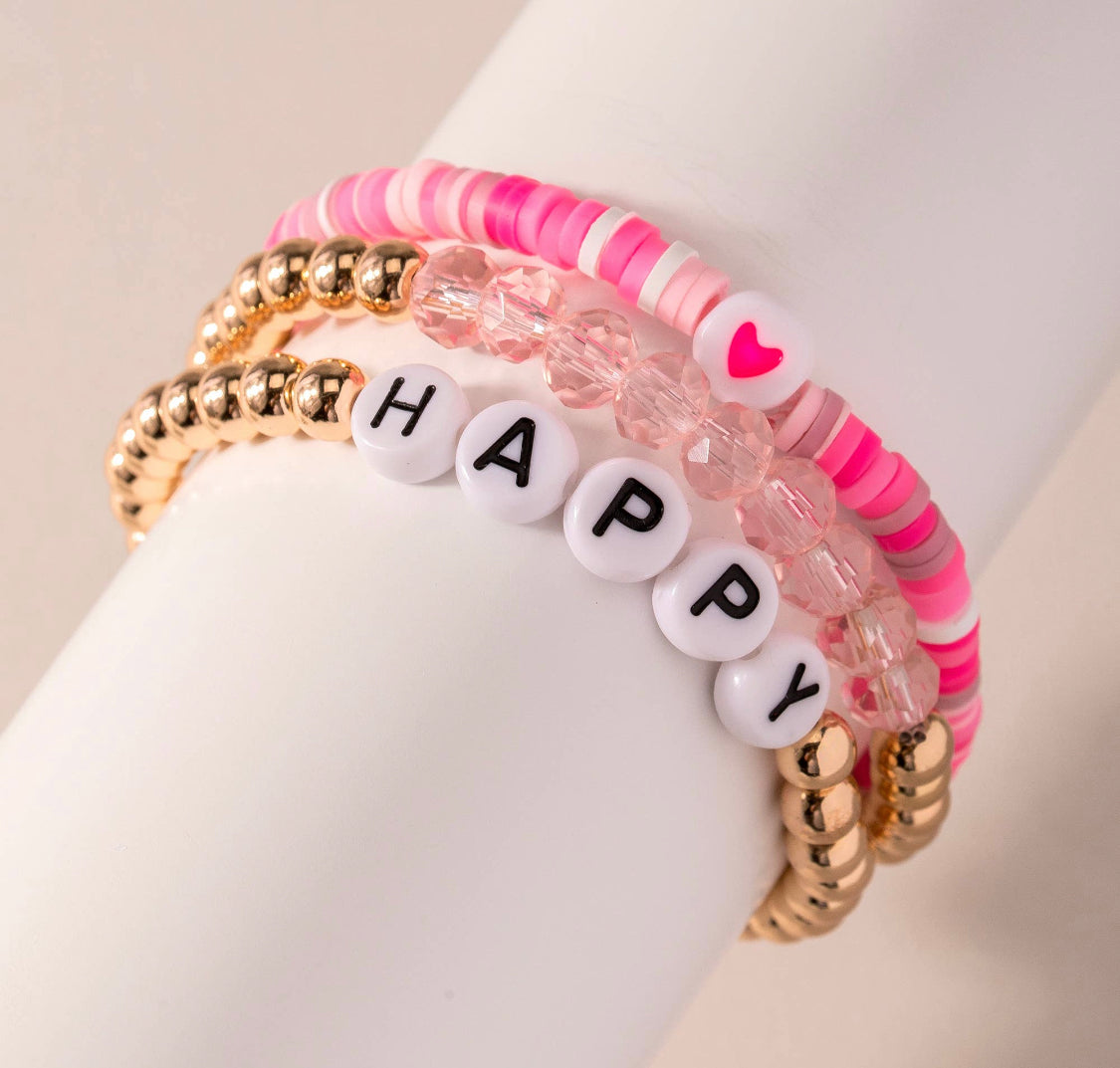 Beaded Bracelet Set -HAPPY
