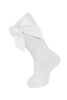 Knee Socks With Gross Grain Side Bow - White
