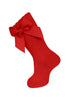 Knee Socks With Gross Grain Side Bow - Red